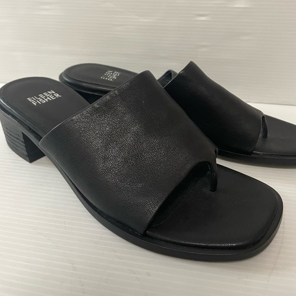 Eileen Fisher Shoes - Eileen Fisher Airy Leather Slide Block Heel Sandal black tumbled leather 6